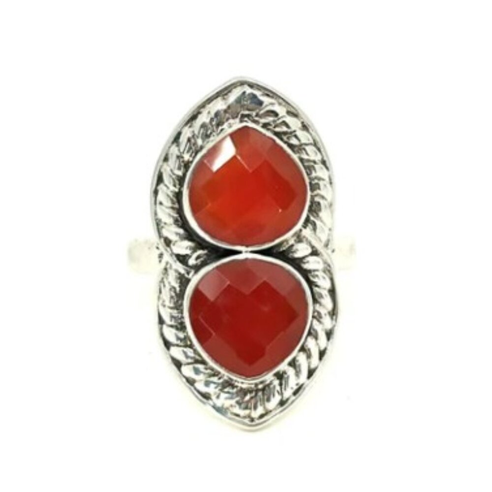 Nicky Butler One of a Kind Sterling Silver Carnelian Duo Heart Gemstone Ring